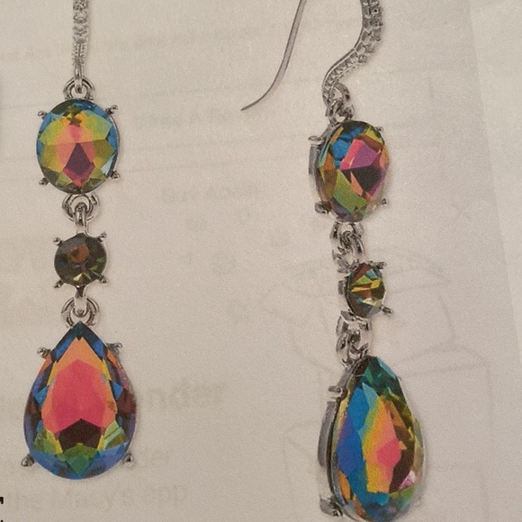 NWT Silver-Tone Crystal & Stone Triple Drop Earrings. CHARTER CLUB - Picture 7 of 8